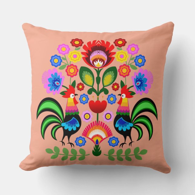 Polsk folkkonst - blommigt embroidery mönster kudde (Framsida)