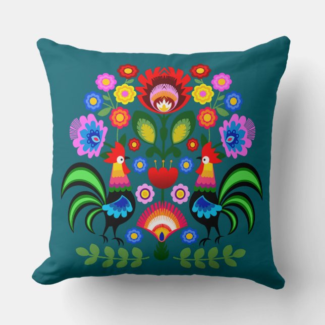 Polsk folkkonst - blommigt embroidery mönster kudde (Framsida)