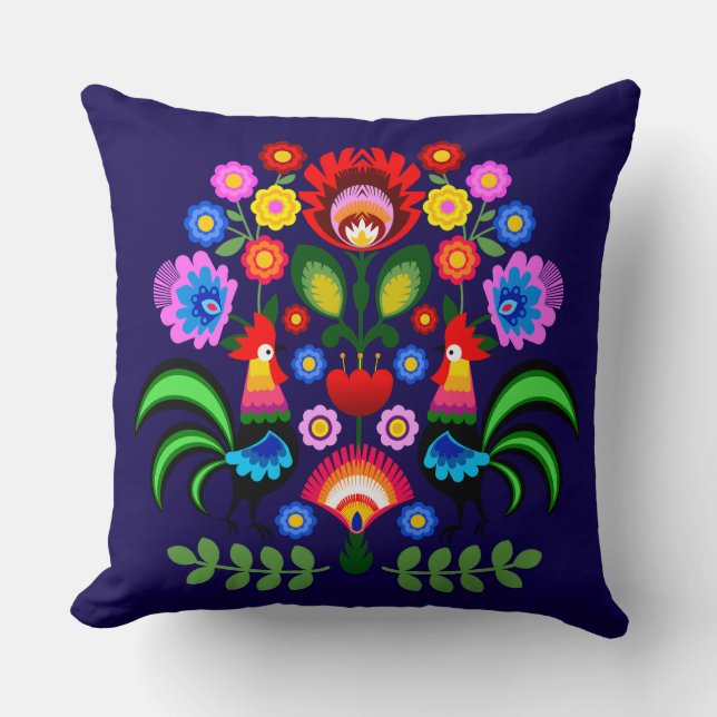 Polsk folkkonst - blommigt embroidery mönster kudde (Framsida)