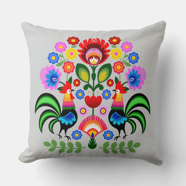 Polsk folkkonst - blommigt embroidery mönster kudde (Framsida)