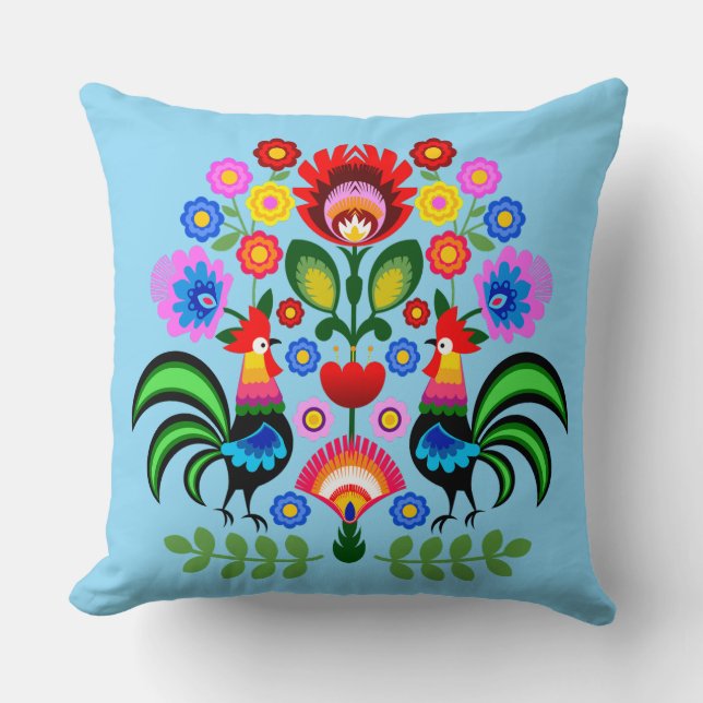 Polsk folkkonst - blommigt embroidery mönster kudde (Framsida)