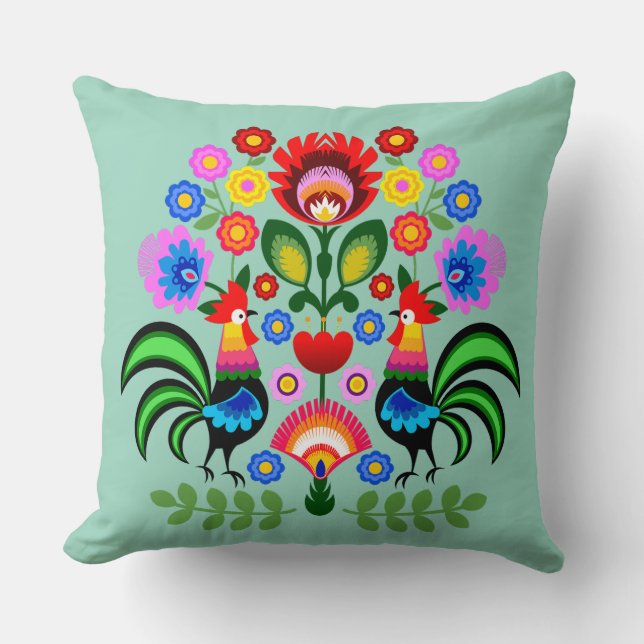 Polsk folkkonst - blommigt embroidery mönster kudde (Framsida)
