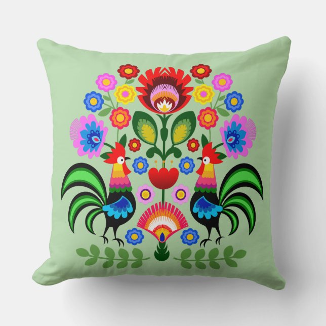 Polsk folkkonst - blommigt embroidery mönster kudde (Framsida)