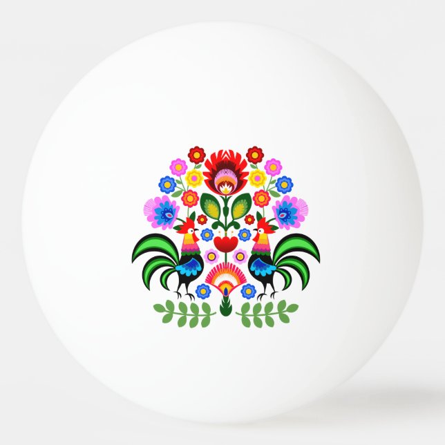 Polsk folkkonst - blommigt embroidery mönster pingisboll (Framsidan)