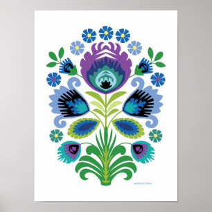 Polsk folkkonst Lila Flower Poster