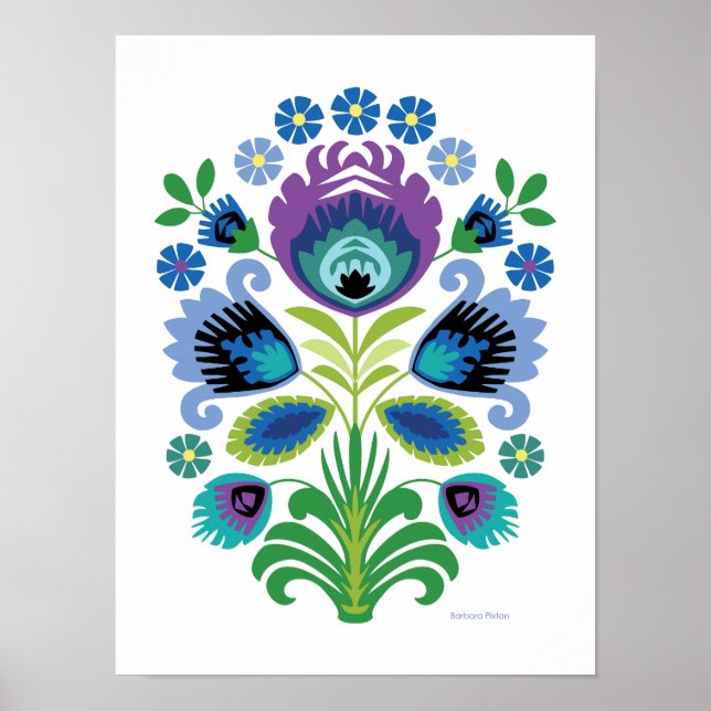 Polsk folkkonst Lila Flower Poster (Framsidan)