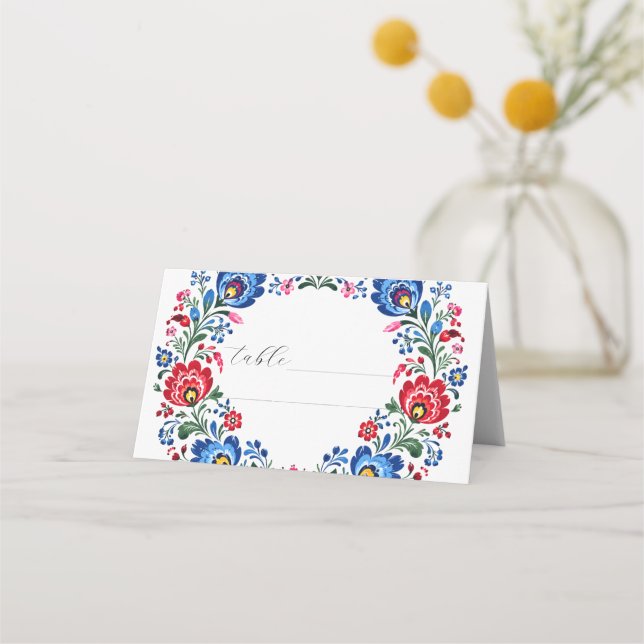 Polsk folkkonst Traditionell blomsterbröllop Placeringskort (Framsida)