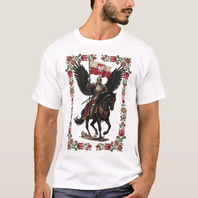Polsk husar folkkonst ram t shirt (Framsida)
