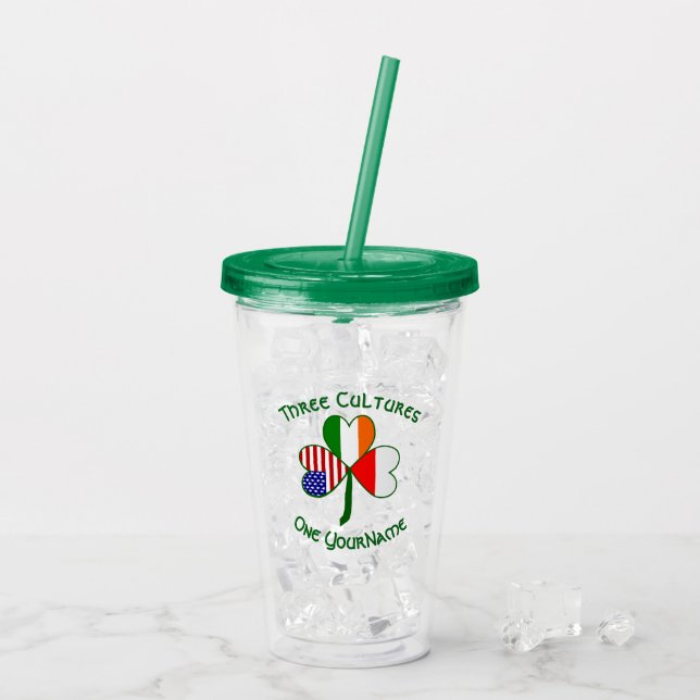Polsk Irish American Flaggor Shamrock Personlig Take Away Mugg (Baksida Ice)