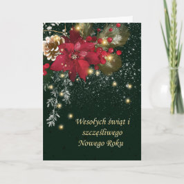 Polsk jul Poinsettia Gräs Holly Garland Helgkort
