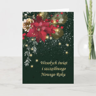Polsk jul Poinsettia Gräs Holly Garland Ho Helgkort