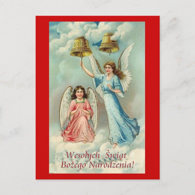 POLSK JULKORT MED ÄNGLAR I MOLN HELG VYKORT (Framsida)