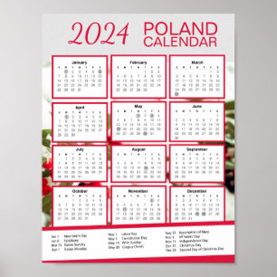 Polsk kalender 2024 med polska Helgdagar - nedladd Poster