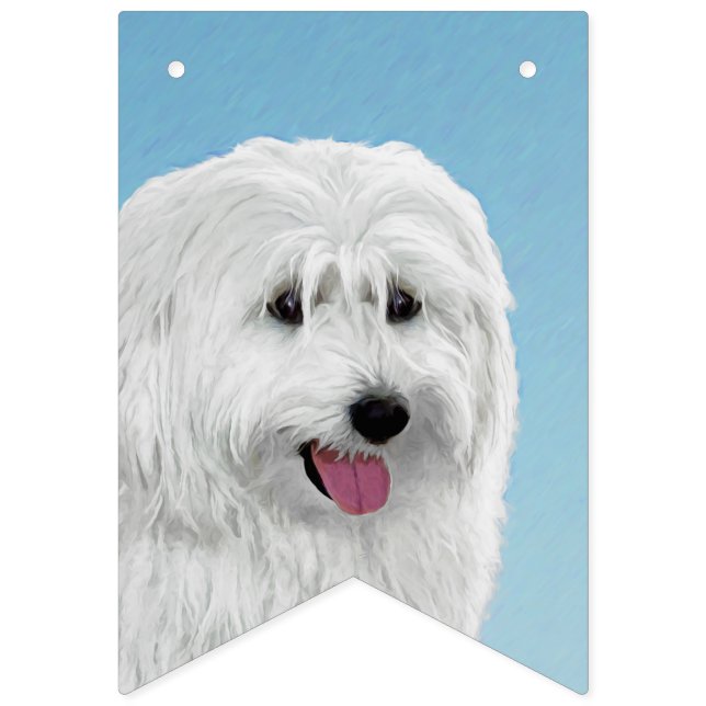 Polsk Låglandsfårhund-målning - Original Hund Ar Vimplar (Första flaggan)