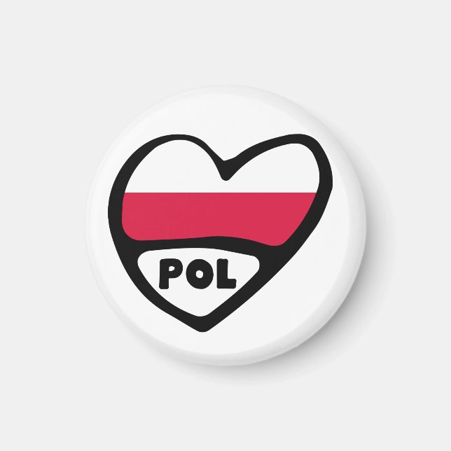Polsk Land Code Flagga Heart, POL Magnet (Framsidan)