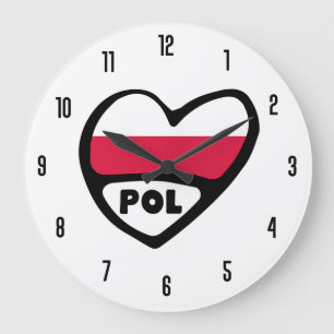 Polsk Land-kod POL Flagga Heart Stor Klocka