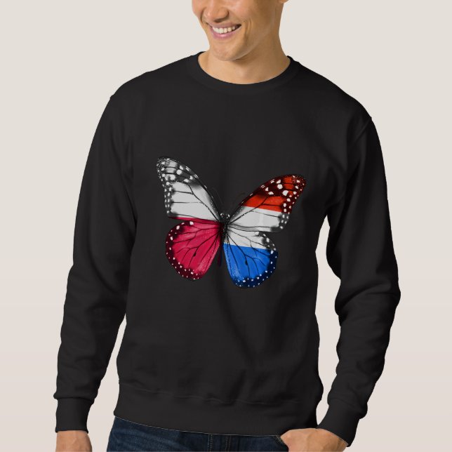 Polsk nederländsk Flagga Butterfly Lång Ärmad Tröja (Framsida)