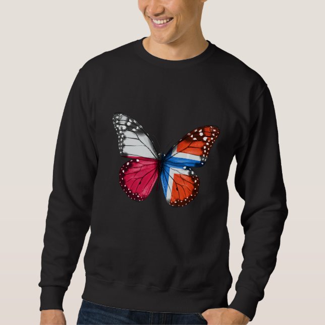 Polsk norsk Flagga Butterfly Lång Ärmad Tröja (Framsida)