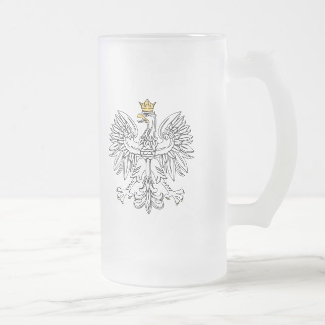 Polsk öre med Guld Krona Frostat Ölglas (Höger)
