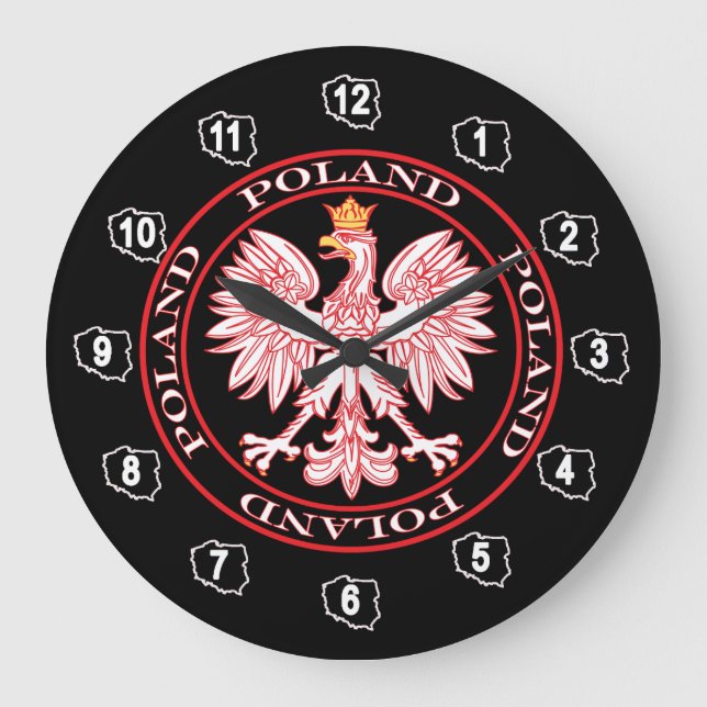 Polsk öre utskuren i Red Wall Clock Stor Klocka (Framsida)