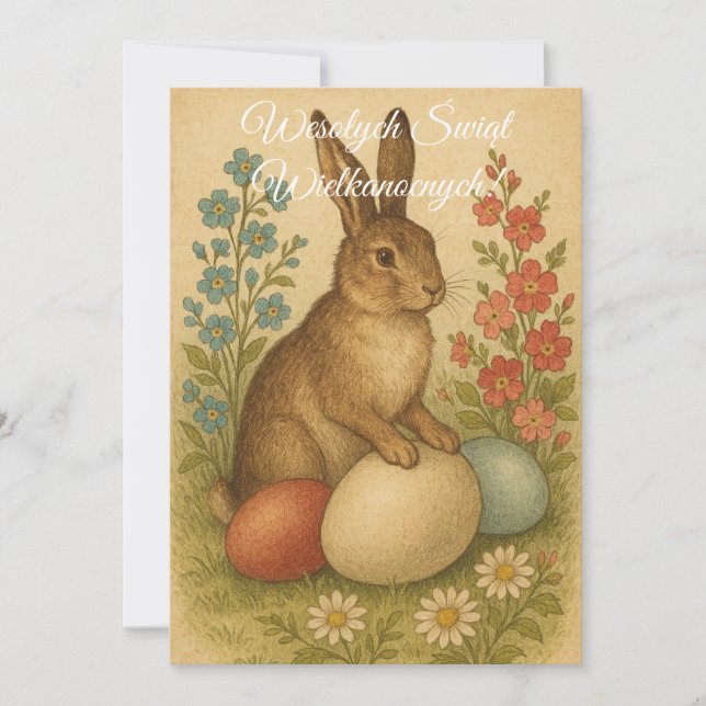 Polsk Påskhare Rabbit Wesolych Swiat Inbjudningar (Framsida)