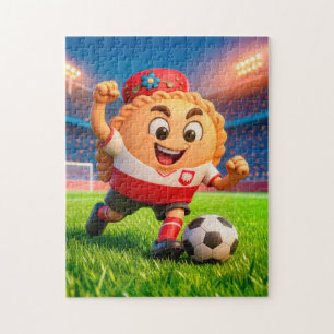 Polsk pierogi fotbollsspelare på en ljus stadion pussel