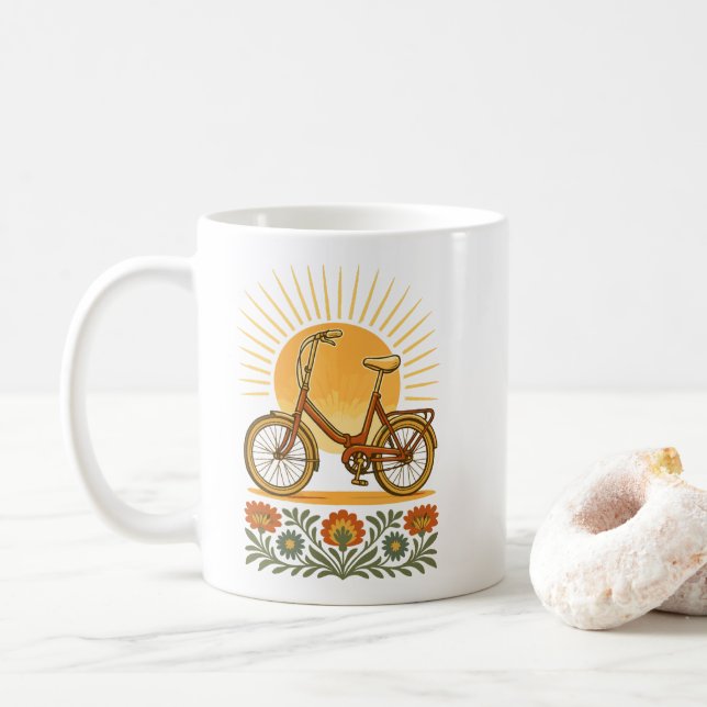 Polsk Retrocykel Folk Solnedgång Kaffemugg (Med munk)