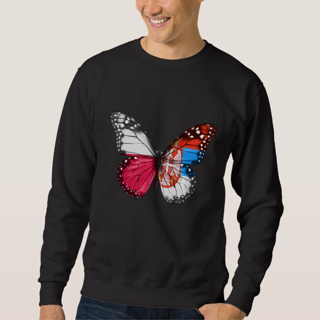 Polsk serbisk Flagga Butterfly Lång Ärmad Tröja (Framsida)