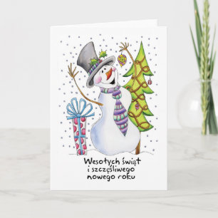 Polsk - snögubbe - lycklig snögubbe - Wesołych Helgkort