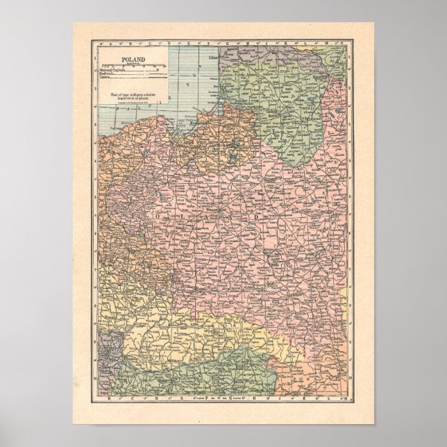 Polsk Vintage 1923 Karta Poster (Framsidan)