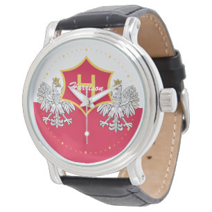 Polsk White Eagle-Vapensköld Monogrammad Armbandsur