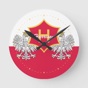 Polsk White Eagle-Vapensköld Monogrammad Rund Klocka