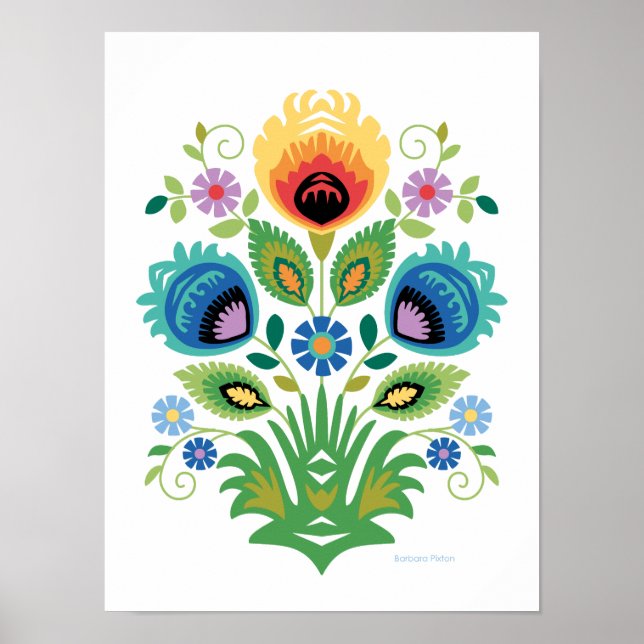 Polsk Wycinanki Vårblomma Poster (Framsidan)