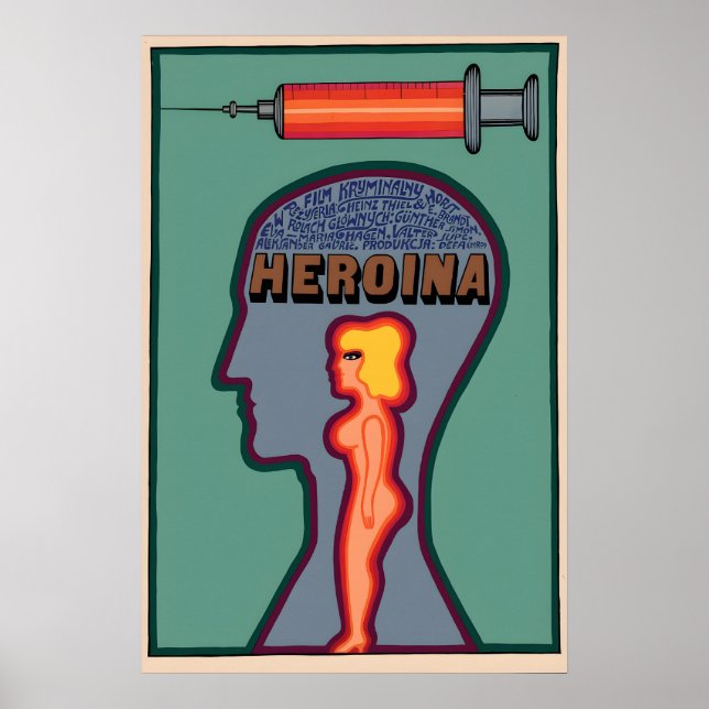 Polska 1970-tals anti-drogposter Heroina Poster (Framsidan)