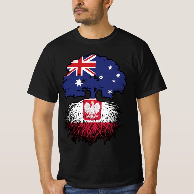 Polska australiska Australien Träd Roots Flagga T Shirt (Framsida)