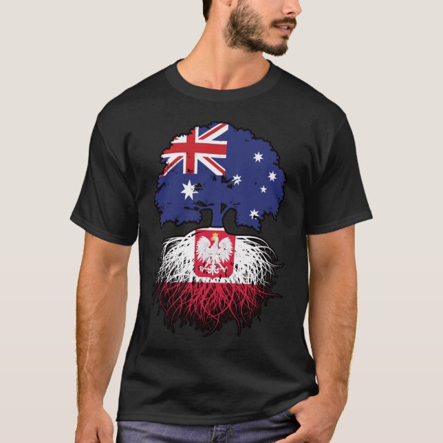 Polska australiska Australien Träd Roots Flagga T Shirt (Framsida)