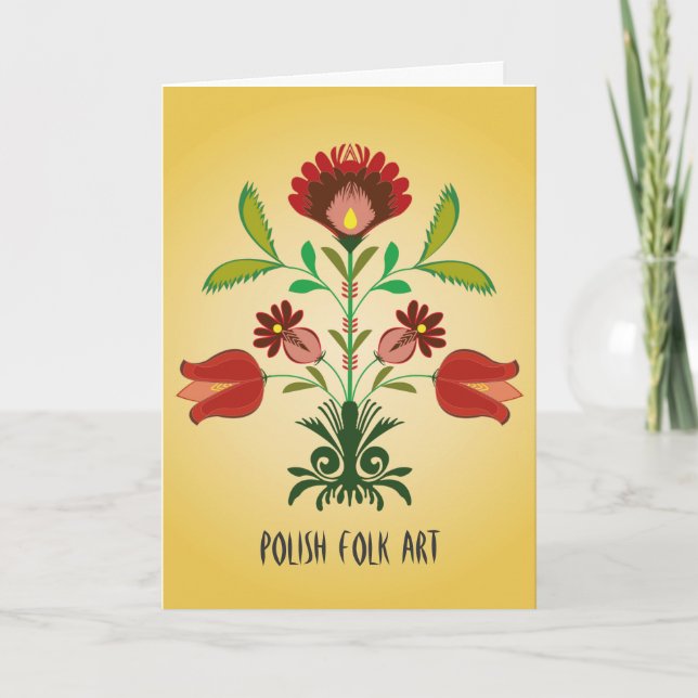 Polska broderiblommor mönster, hälsningkort kort (Framsida)