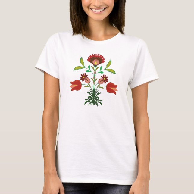 Polska broderiblommor mönster, T-tröja T-shirt (Framsida)