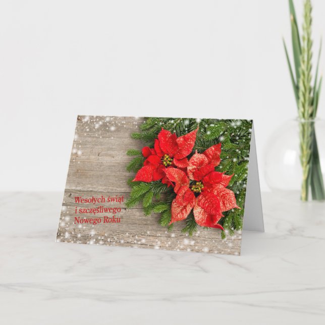Polska Chrismas - Julgran med Poinsettias Helgkort (Framsida)