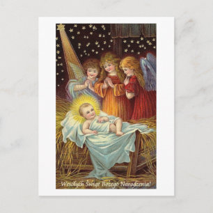 POLSKA CHRISTMAS-KORT MED ÄNGLAR OCH BABY JESUS HELG VYKORT