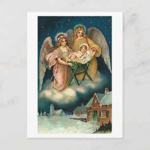 POLSKA CHRISTMAS-KORT MED ÄNGLAR OCH BABY JESUS HELG VYKORT