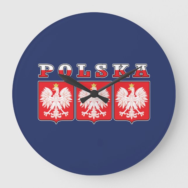 Polska Eagle Flagga Shields Stor Klocka (Framsida)