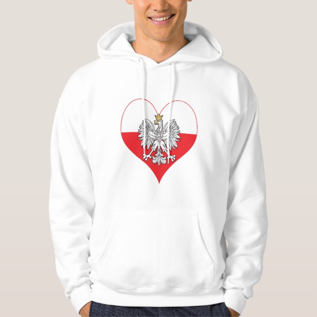 Polska Eagle Heart Sweatshirt Med Luva (Framsida)