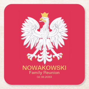 Polska Eagle 🦅 Polski Poland Vapensköld Reunion Underlägg Papper Kvadrat