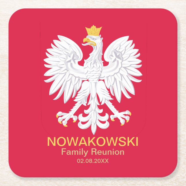 Polska Eagle 🦅 Polski Poland Vapensköld Reunion Underlägg Papper Kvadrat (Framsidan)