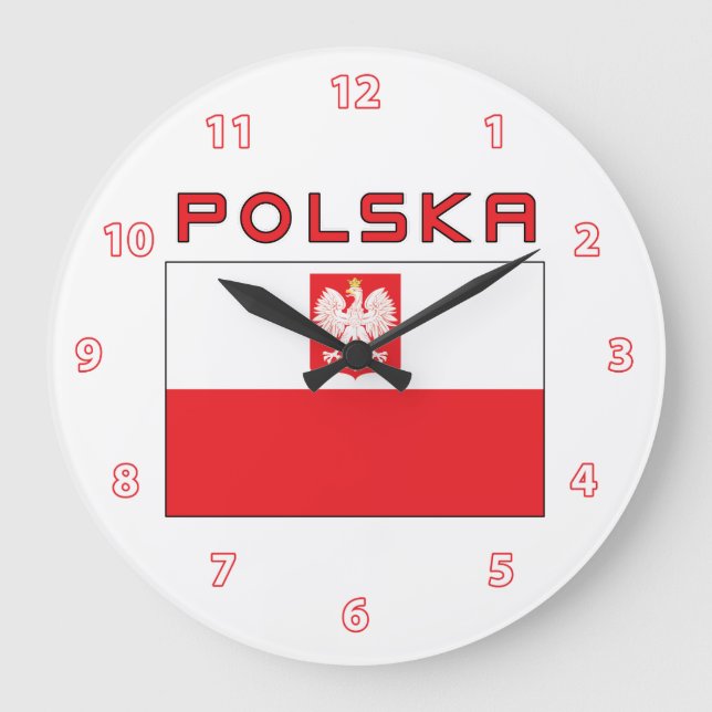 Polska Falcon Flagga with Polska Wall Clock Stor Klocka (Framsida)