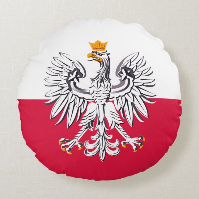Polska flagga & Eagle, Polen helgdag mode/sport Rund Kudde (Framsidan)
