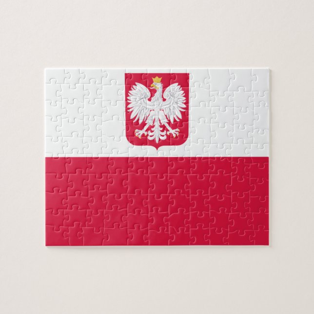 Polska Flagga Emblem - Polska - Polen - Herb Polsk Pussel (Horisontell)