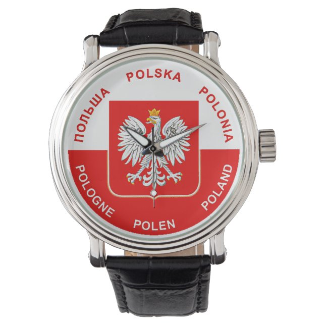Polska Flagga färg med vita örn Armbandsur (Framsida)