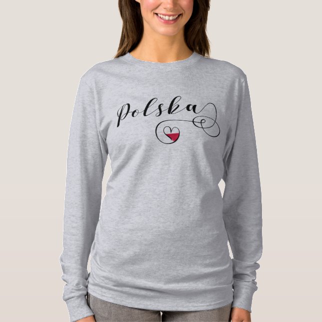 Polska Flagga Heart, Polska Polen T Shirt (Framsida)